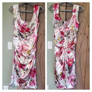 London Style | Stretchy Satiny Ruched Floral Dress